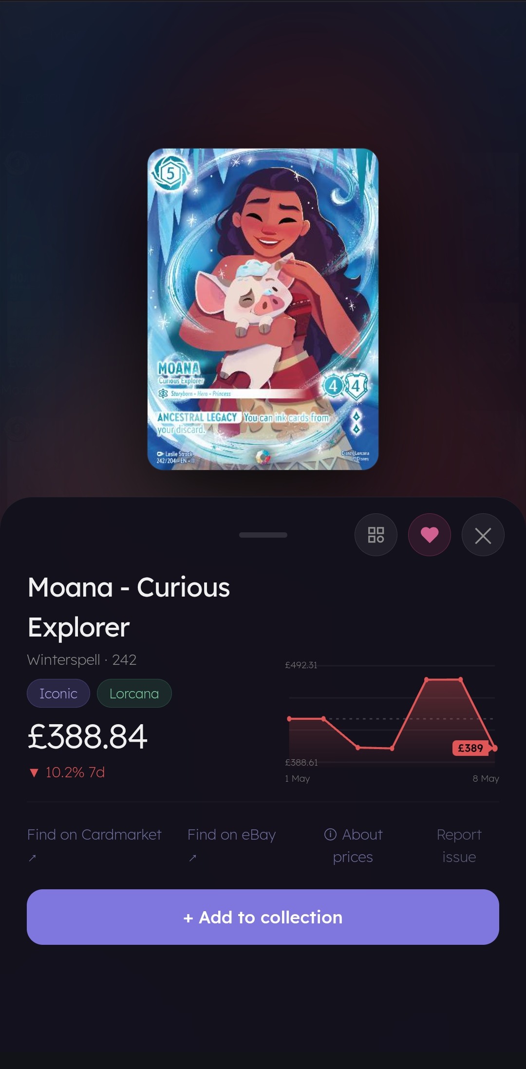 card detail with live price chart